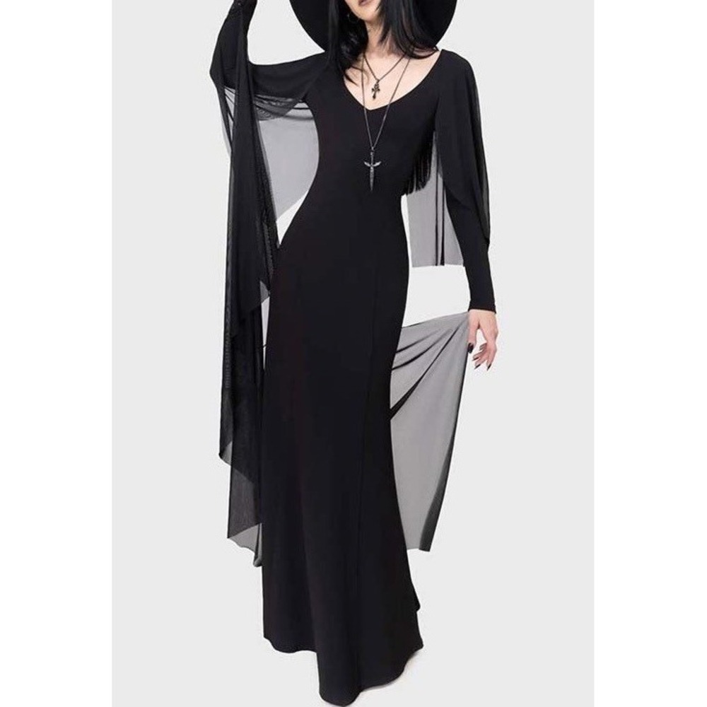 KILLSTAR Under Her Spell Maxi Dress L NWT Gothic Witch Cape Sleeve Black - Picture 2 of 9